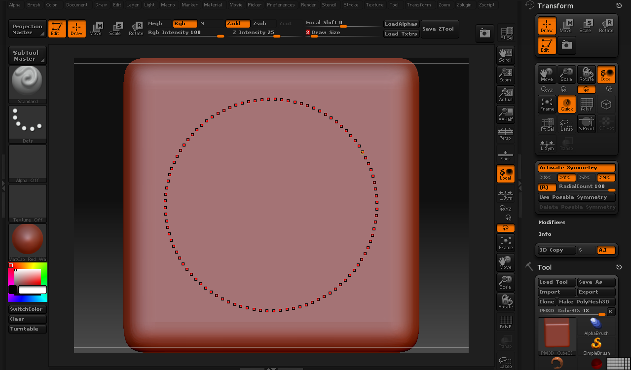how to work in a circle zbrush